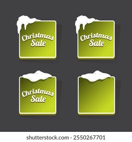 Christmas vector green glossy buttons set isolated on grey background. Web green christmas sale buttons with snow, snow flakes, ice border