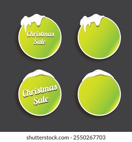 Christmas vector green glossy buttons set isolated on grey background. Web green christmas sale buttons with snow, snow flakes, ice border