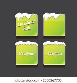 Christmas vector green glossy buttons set isolated on grey background. Web green christmas sale buttons with snow, snow flakes, ice border