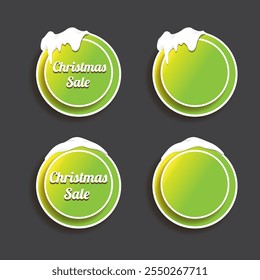 Christmas vector green glossy buttons set isolated on grey background. Web green christmas sale buttons with snow, snow flakes, ice border