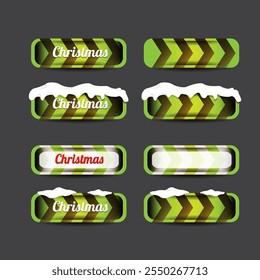 Christmas vector green glossy buttons set isolated on grey background. Web green christmas sale buttons with snow, snow flakes, ice border