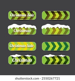 Christmas vector green glossy buttons set isolated on grey background. Web green christmas sale buttons with snow, snow flakes, ice border