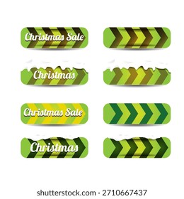 Conjunto de Botones brillantes verdes de Vector de Navidades aislados sobre fondo blanco. Botones de venta de Navidad verde Web con nieve, copos de nieve, borde de hielo. Colección de Botón de invierno