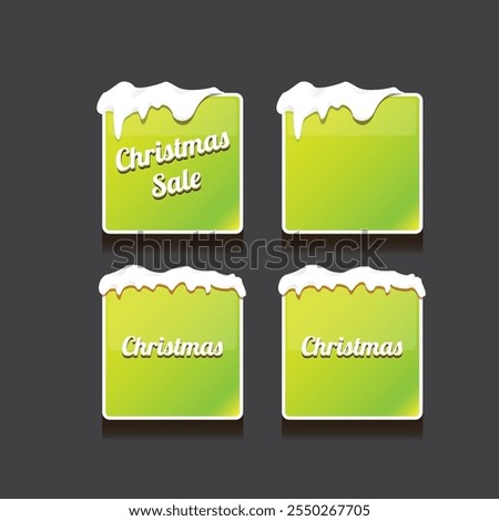 Christmas vector green glossy buttons set isolated on grey background. Web green christmas sale buttons with snow, snow flakes, ice border
