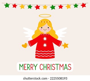 Christmas vector greeting card with an angel