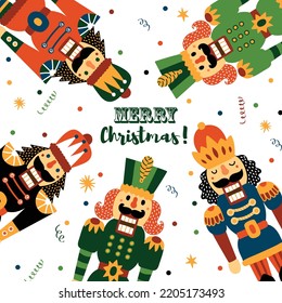 Christmas vector greeting card. Nutcracker.Colorful illustration.  