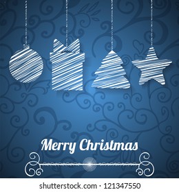 Christmas vector greeting card on seamless pattern