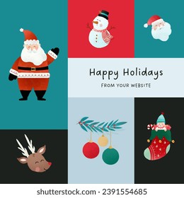 Christmas Vector greeting card. Christmas vector poster design set with colourful elements and text in an empty space. Vector illustration. Christmas poster. Eps vector