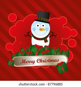 Christmas vector greeting card with snowman