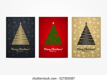 Christmas Vector Greeting Cards Set: Mystery Dark, Classic Red, Luxury Gold