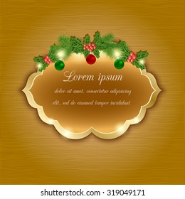 Christmas vector greeting and invitation card. Wood Texture Background. 