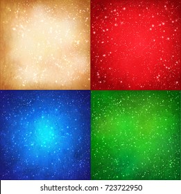 Christmas vector grunge backgrounds collection with falling snow and light sparkles.