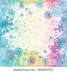 Navidades Vector grunge gradiente marco con copos de nieve y estrellas y espacio de copia 