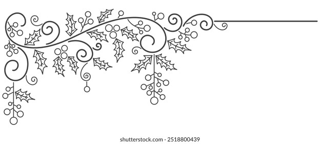 Vector de Navidad, ilustración de estilo de arte de la línea de Navidad de Holi Berry