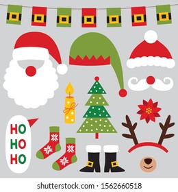Christmas vector holiday clip art set (Santa and elf hats, deer horns)