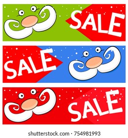 Christmas vector horizontal banner SALE mustache Santa