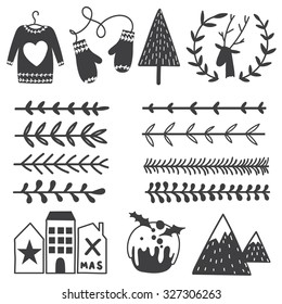 Christmas vector icon. Set of design elements.