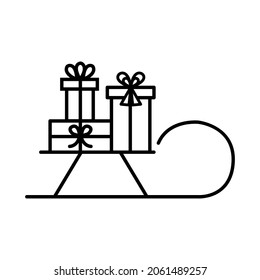 Christmas vector icon of sled with gifts