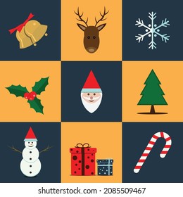 Christmas vector icons with blue and yellow template