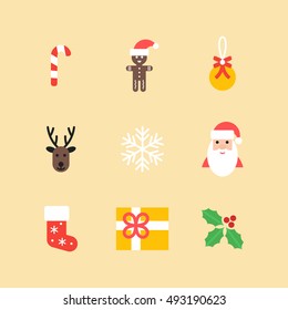 Christmas vector icons collection. Set of new year isolated symbols in flat style. Vector christmas elements for your design.