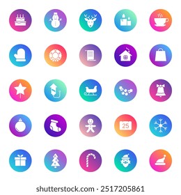 Christmas vector icons on color gradient rounds isolated on white background. Christmas icons set for web and ui design