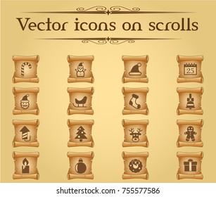 christmas vector icons on scrolls for your creative ideas