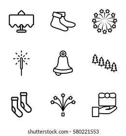 christmas vector icons. Set of 9 christmas outline icons such as restaurant table, pine tree, socks, sparkler, fireworks, gift