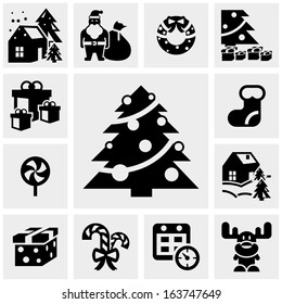 Christmas vector icons set on gray. 