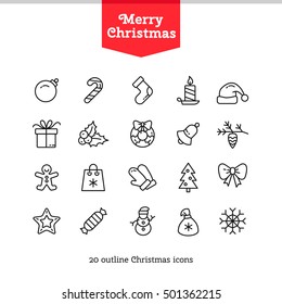 Christmas vector icons. Set of outline Cristmas icons. Vector Illustration. Christmas and New Year concept.