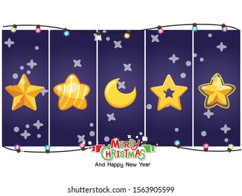 Christmas vector icons Star shape set. Celebration event for topics like Christmas, new year, decoration. Vector clipart illustration on color background
