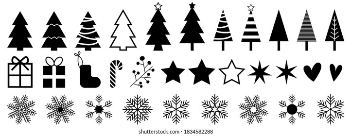 Christmas vector iconset, background, black.Christmas design elements, vector illustration EPS 10