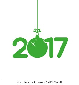 Christmas vector illustration 2017 new year with hanging toy.