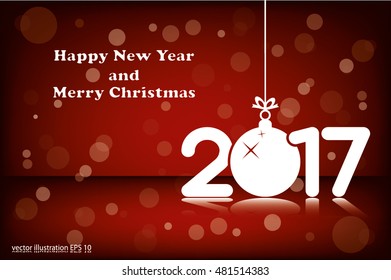 Christmas vector illustration 2017 new year with hanging toy.