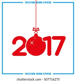 Christmas vector illustration 2017 new year with hanging toy.