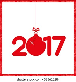Christmas vector illustration 2017 new year with hanging toy.