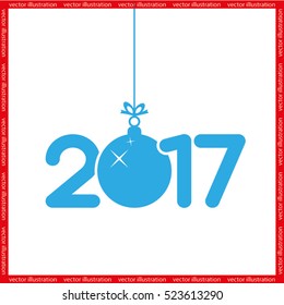 Christmas vector illustration 2017 new year with hanging toy.