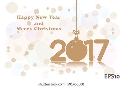Christmas vector illustration 2017 new year with hanging toy.
