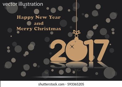 Christmas vector illustration 2017 new year with hanging toy. 
