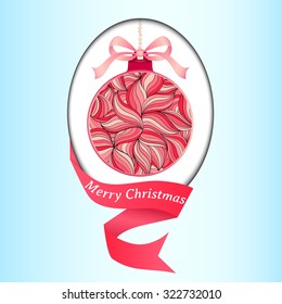 Christmas vector illustration of a Christmas ball decorated with a winter floral doodle pattern. Can be used as Christmas card, invitation, wallpaper, web page background, pattern fills.
