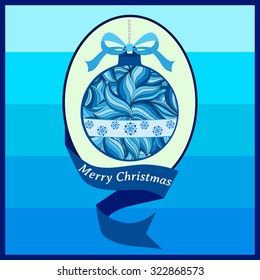 Christmas vector illustration of a Christmas ball decorated with a winter floral doodle pattern. Can be used as Christmas card, invitation, wallpaper, web page background, pattern fills.