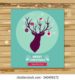 Christmas vector illustration with beautiful deer.