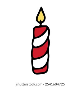 Ilustração de vetor de Natal. Queimando vela de Natal. Elemento de desenho de desenhos animados