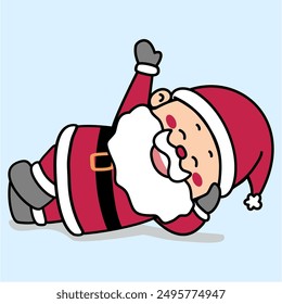 Christmas vector Illustration cartoon of santa claus chilling and laying down on the ground, isolated on light yellow background