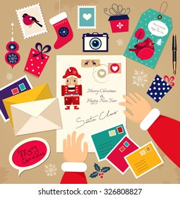 Christmas Vector illustration: Congratulations from Santa Claus.