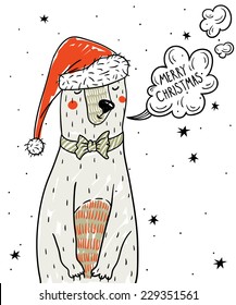 Christmas vector illustration of a cute cartoon bear