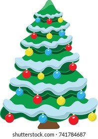 Christmas vector illustration of decorated Christmas tree colorful balls