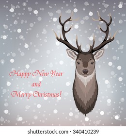 Christmas vector illustration of the deer head. EPS 10.
