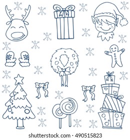 Christmas vector illustration doodles set collection stock