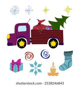 Navidades Elementos de Ilustración vectorial, dibujos animados de Navidad, vacaciones, patrón, árbol de Navidad, dibujos animados, diciembre, fondo, decoración