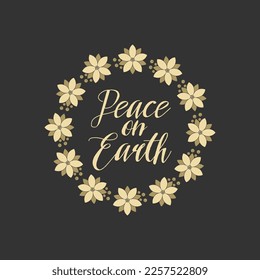 Christmas vector illustration. A festive Advent wreath and the inscription "Peace on Earth".